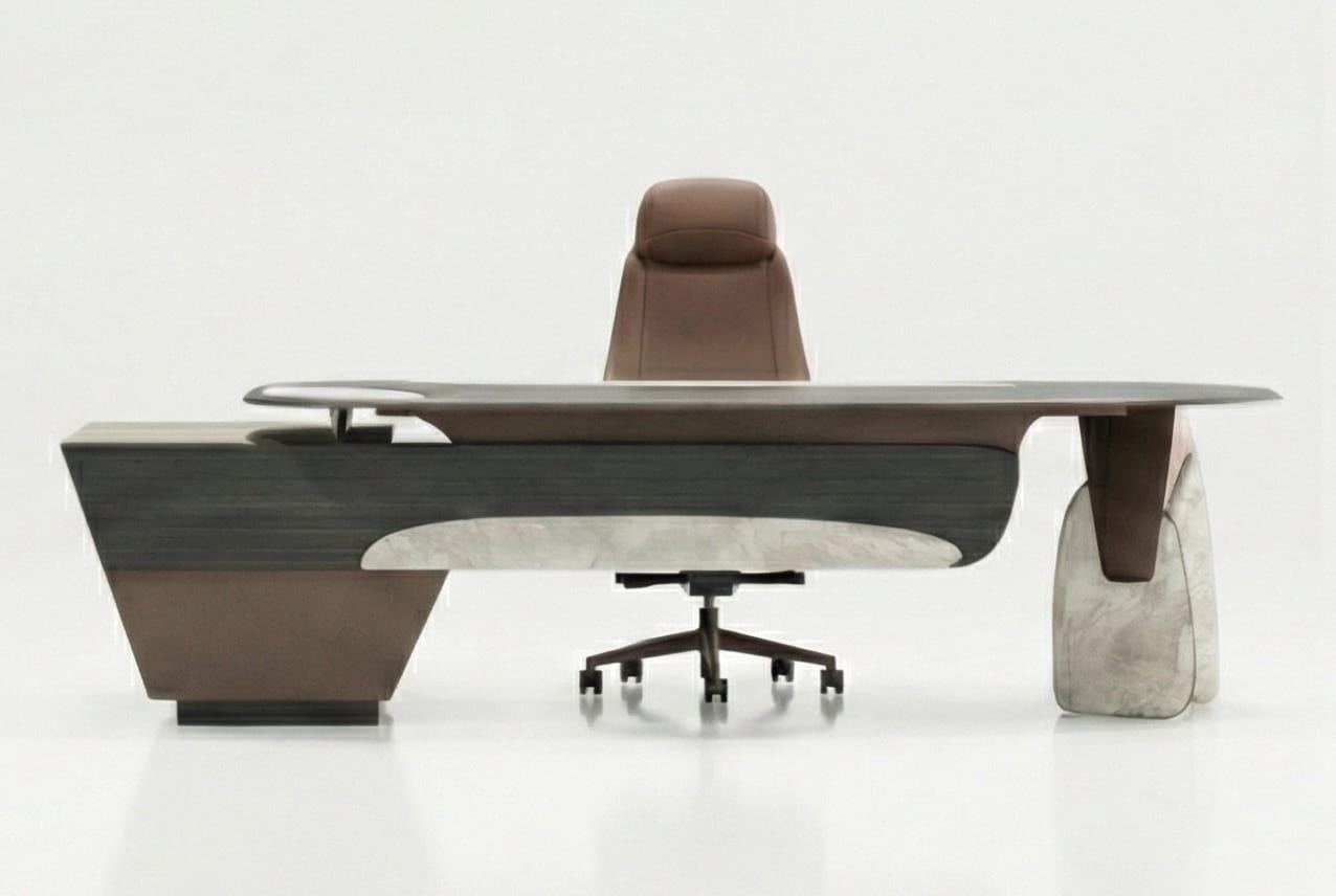 Büro Schreibtisch Luxus Dunkelbraun Marmor Modernes Design