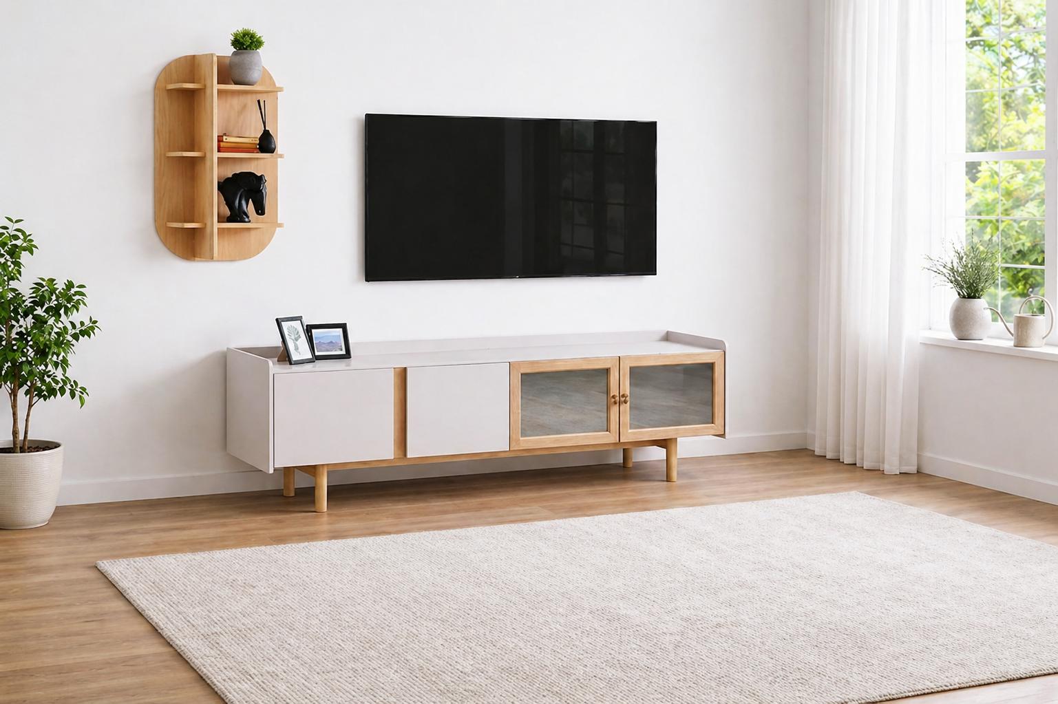 Skandinavisches TV-Lowboard mit Wandregal für moderne Wohnzimmer