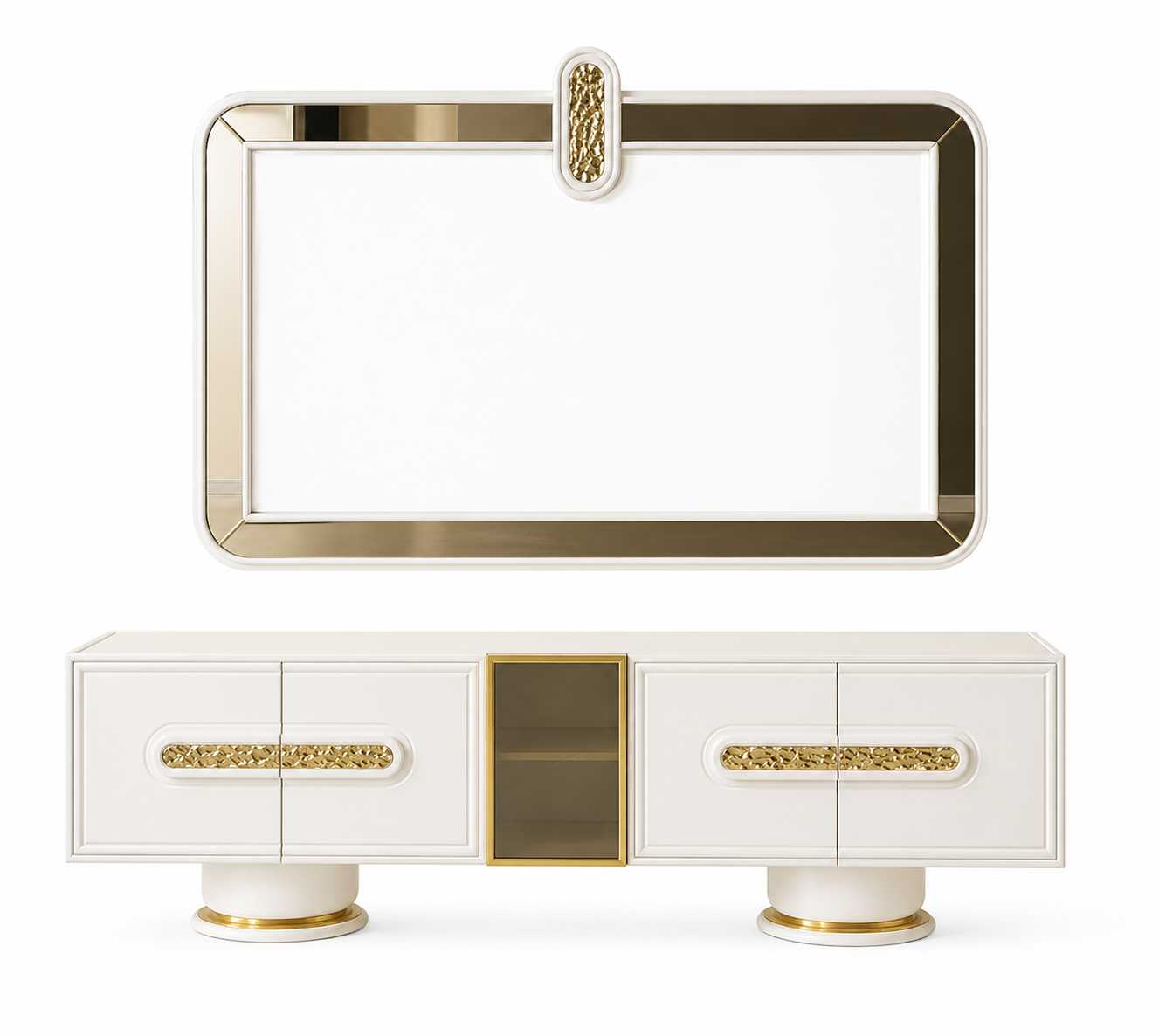 Wohnzimmer Set TV Lowboard mit TV Rahmen Moderner Design Medienmöbel