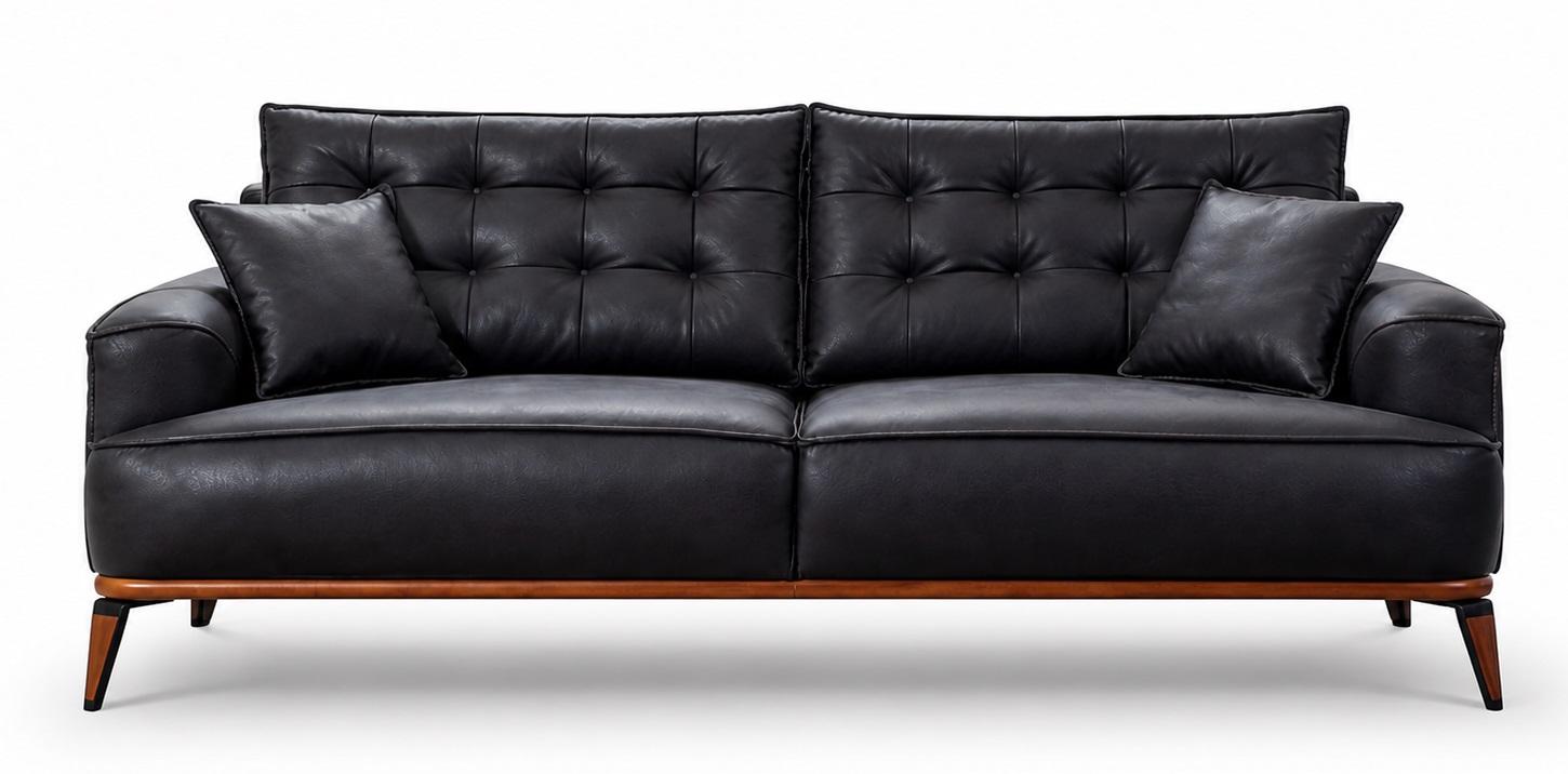 3Sitzer-Sofa Leder Modern Dunkelblau Elegant Bequem Kissen Komfortabel