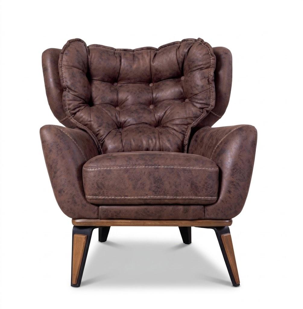 Sessel Modern Leder Komfortabel Bequem Dunkelbraun Weiche Rückenlehne