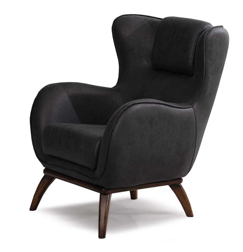 Sessel Schwarz Leder Modern Ergonomische Rückenlehne Elegant Gemütlich