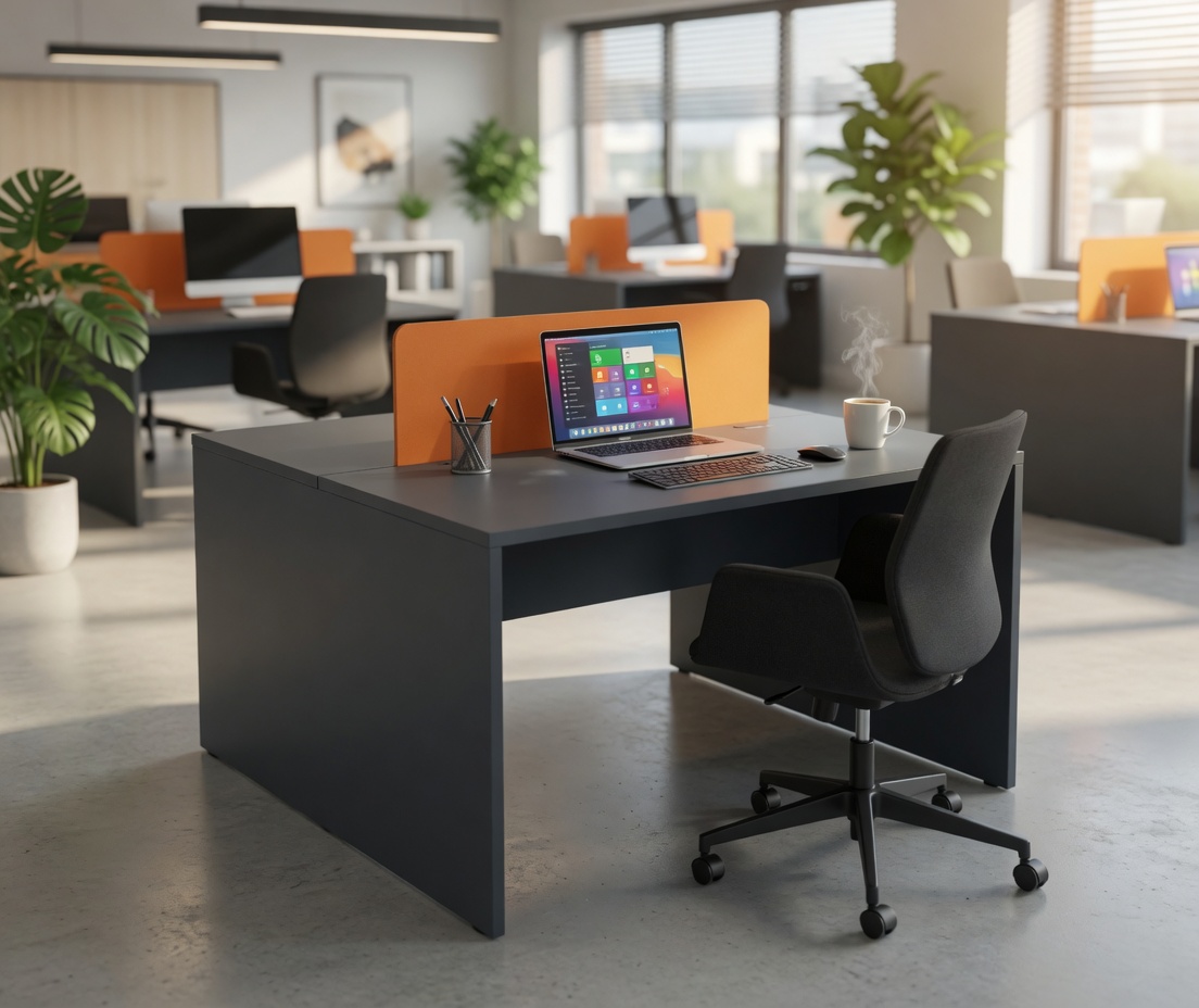 Büro Schreibtisch Moderner Arbeitsplatz Mit Sichtschutzwand