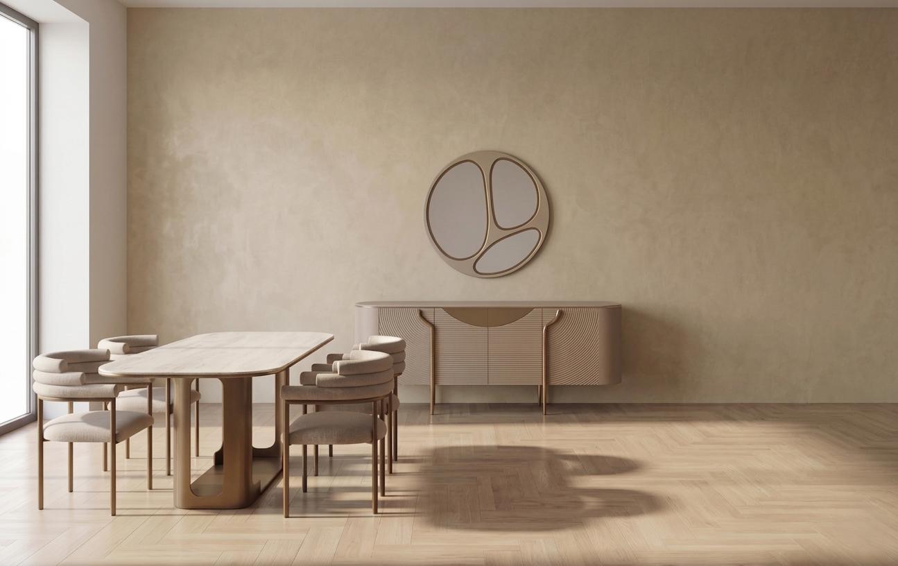 Beiges Esszimmer-Set großer Esstisch  Stühle Sideboard Spiegel Esszimmermöbel