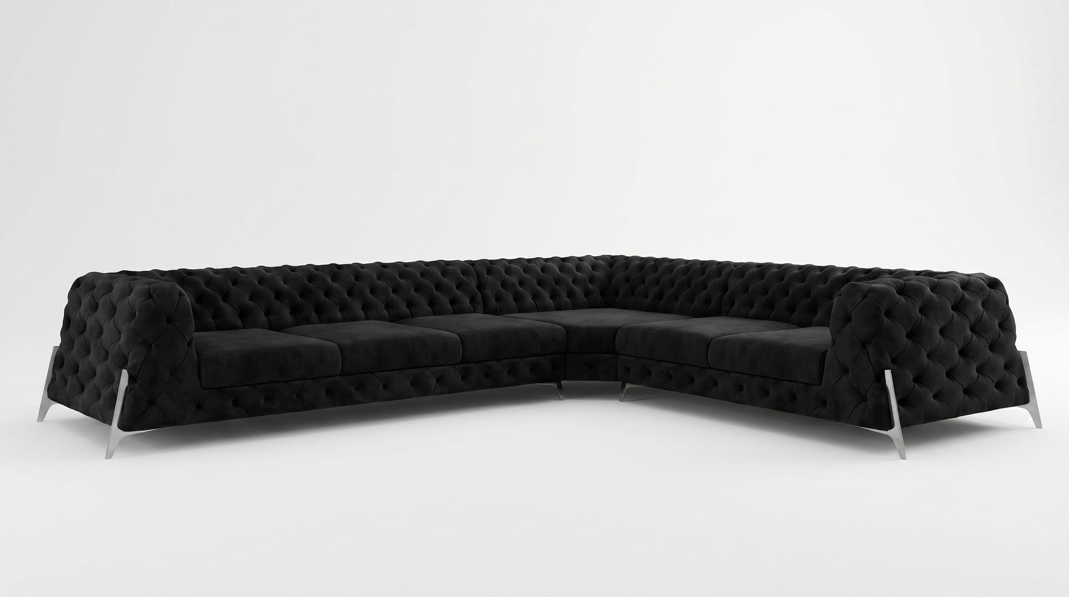 Großes schwarzes L-förmiges Ecksofa Stoffsofa Wohnzimmermöbel Chesterfield