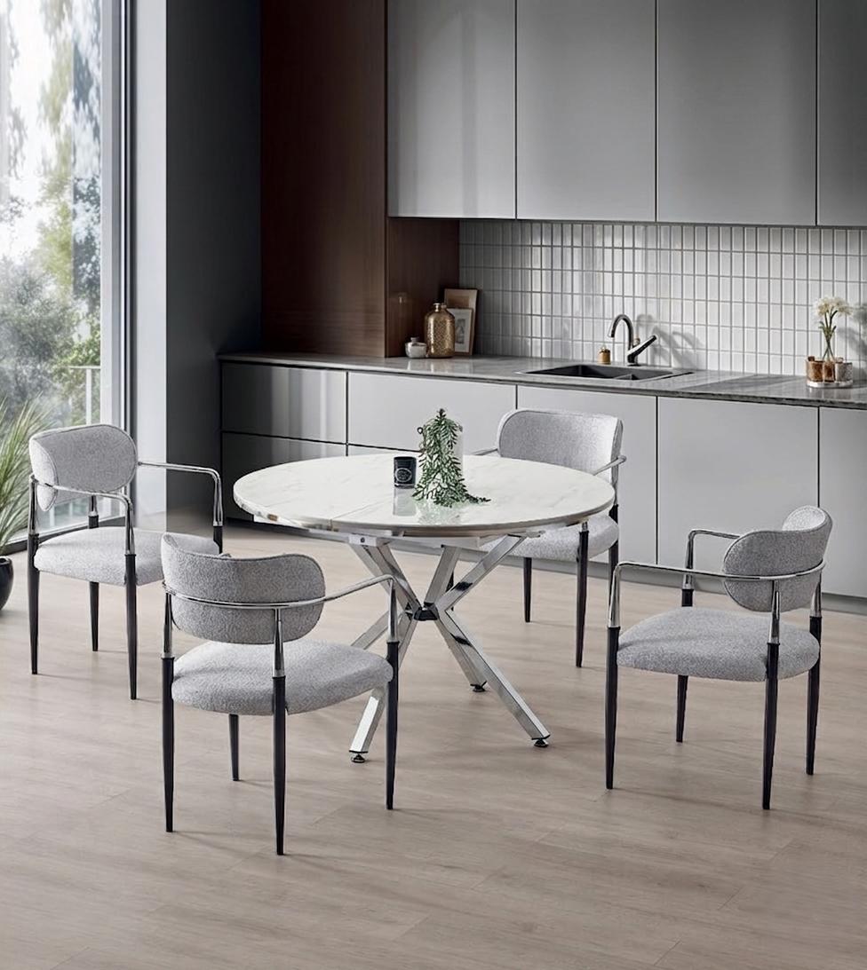 Esszimmer-Set Esstisch 4x Stuhl Grau Marmor Komfortabel Modern