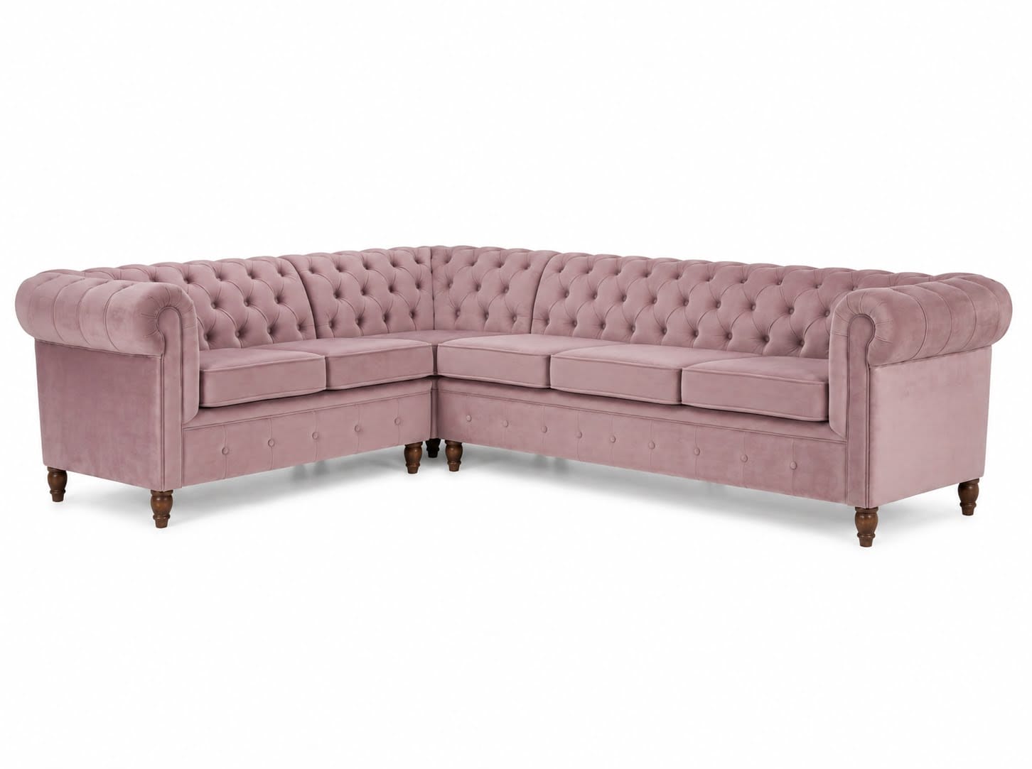Luxuriöses rosa Ecksofa Chesterfield Gestepptes Sofa Kapitonierung Sofas