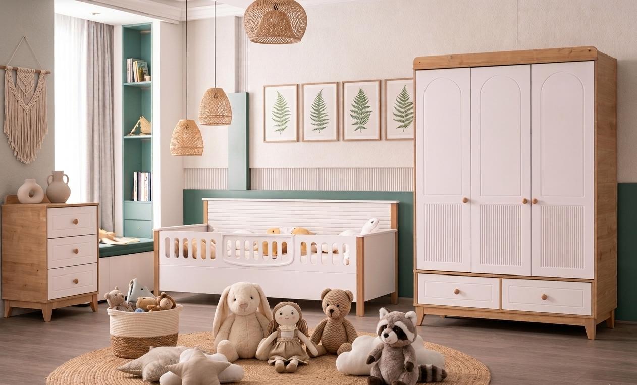 Skandinavisches Kinderzimmer Set mit Bett Schrank und Kommode Lux