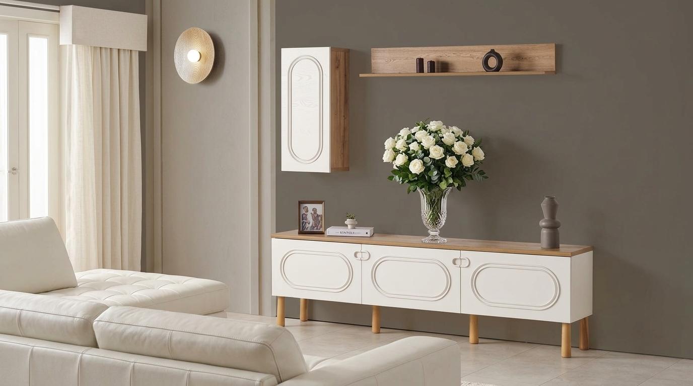 Wohnwand Regal Schrank Regal Stil modern Farbe beige praktisch