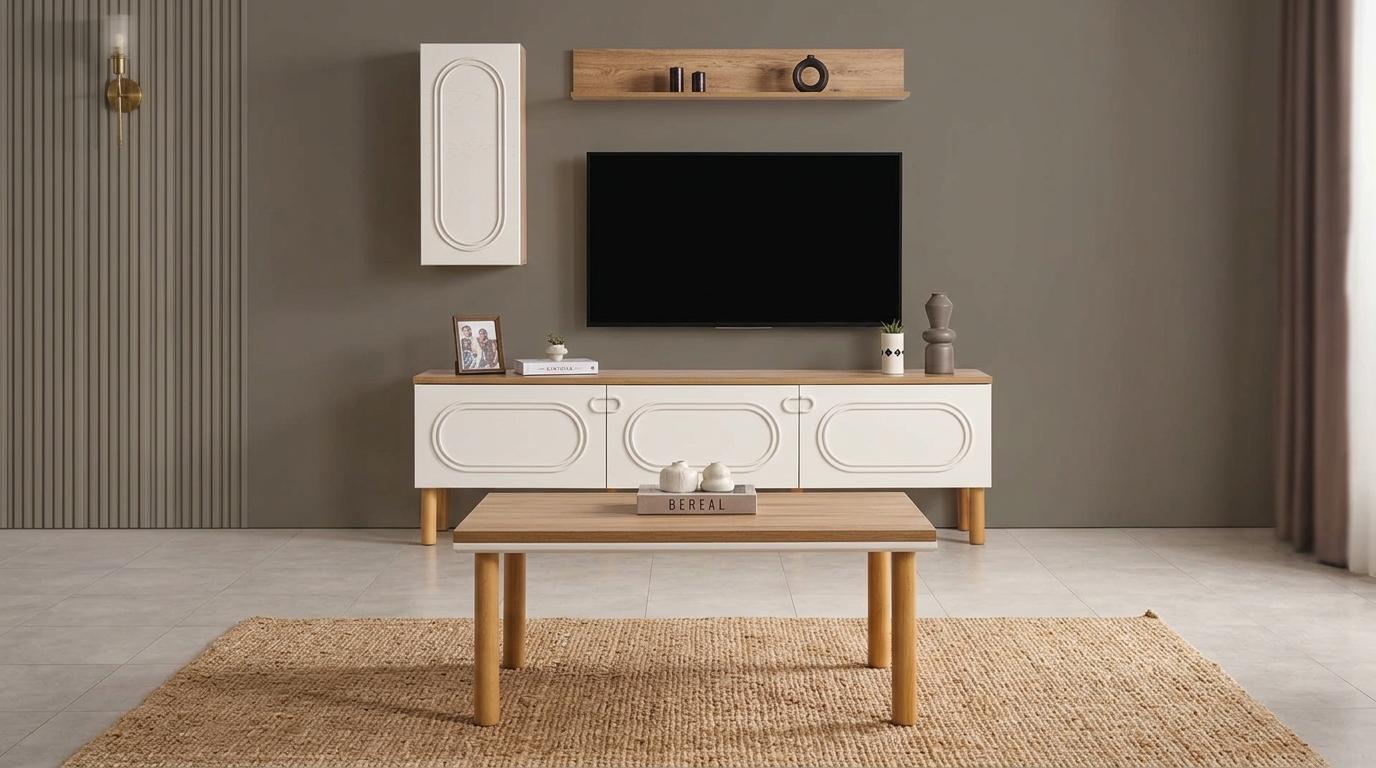 Sideboard Wohnwand Schrank Stil modern beige neu