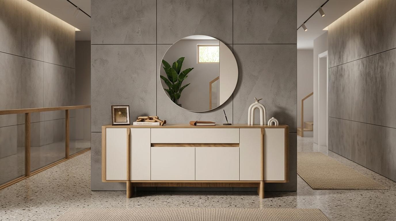 Konsole Spiegel Wohnzimmer Stil modern Farbe braun bequem praktisch