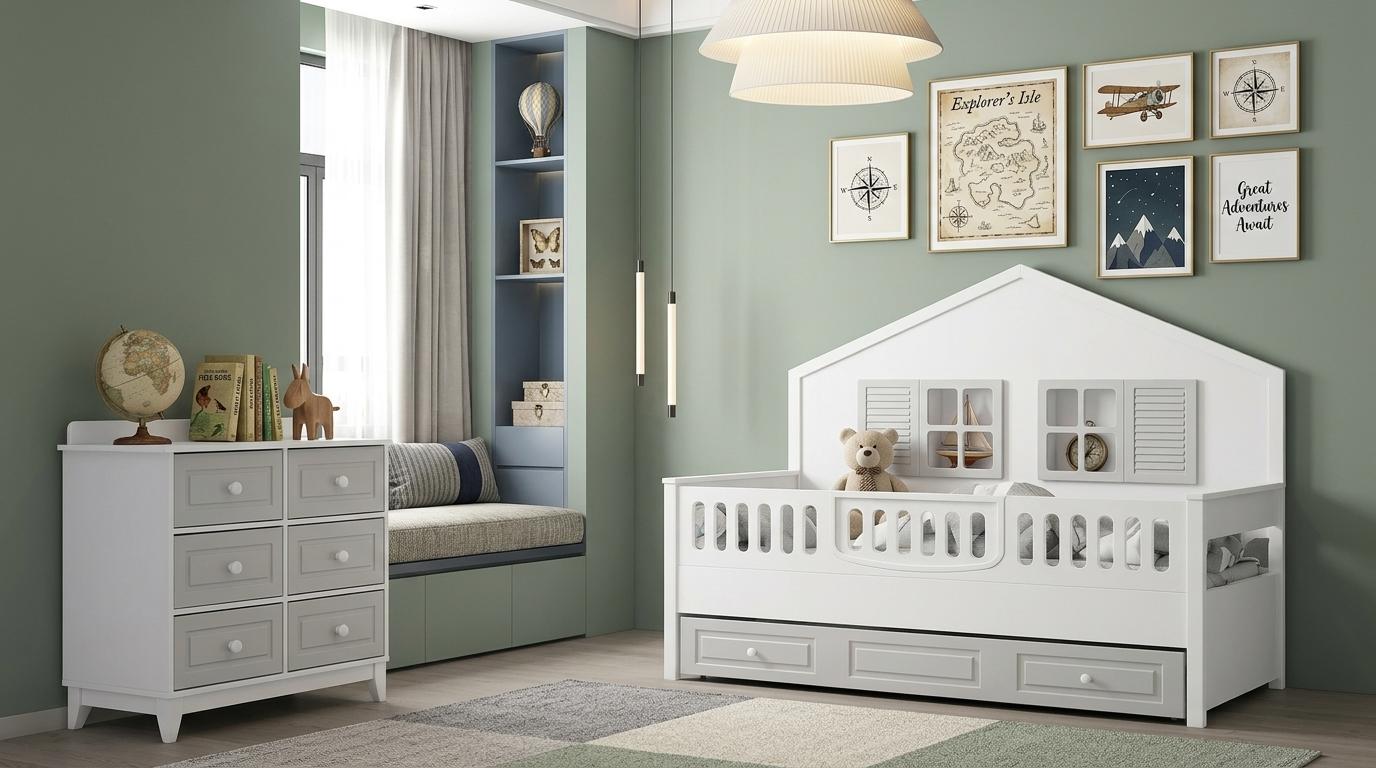 Skandinavisches Kinderzimmer Set Kinderbett und Kommode im Lux Stil