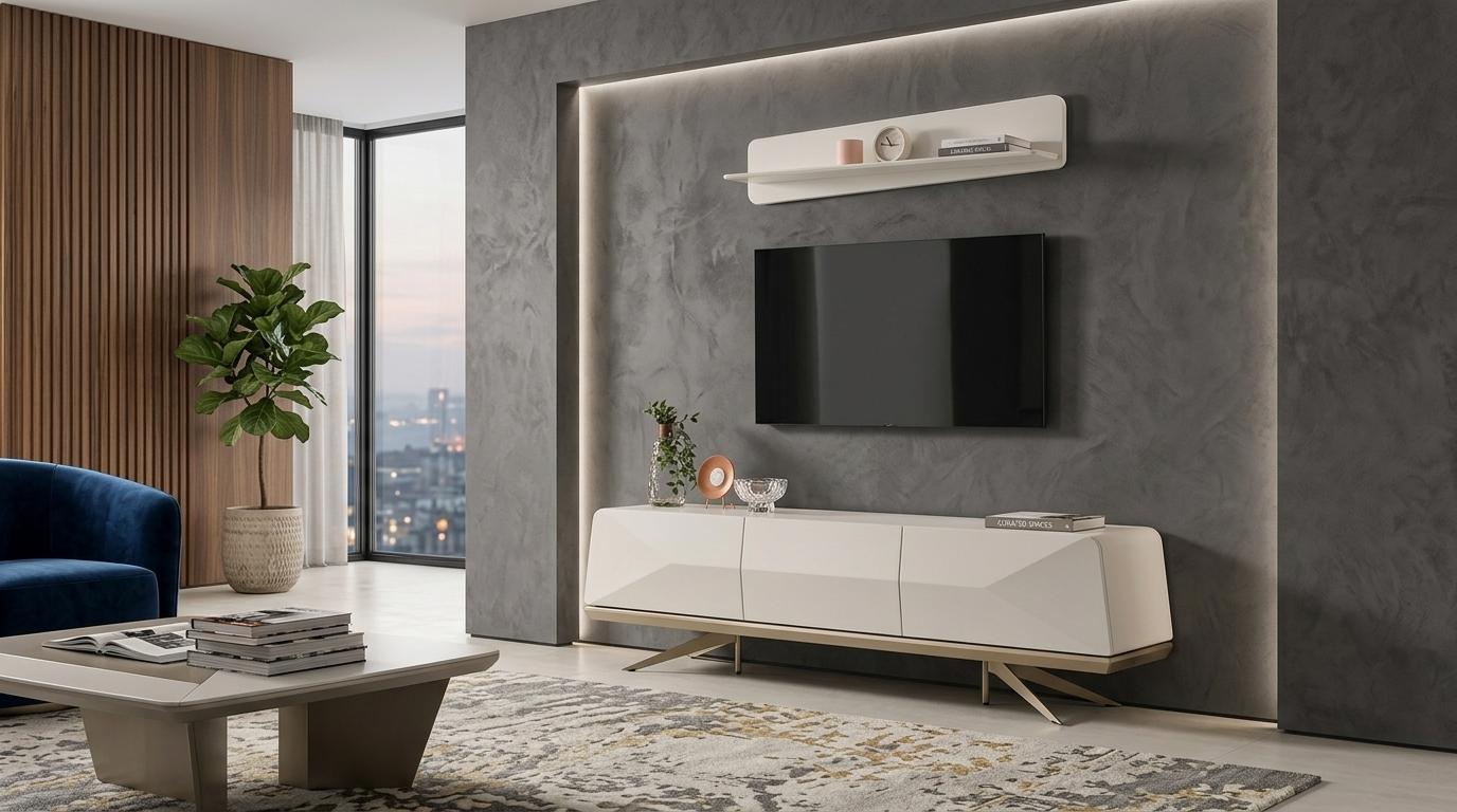 Wohnwand Schrank Regal Wohnzimmer Stil modern Farbe weiß praktisch