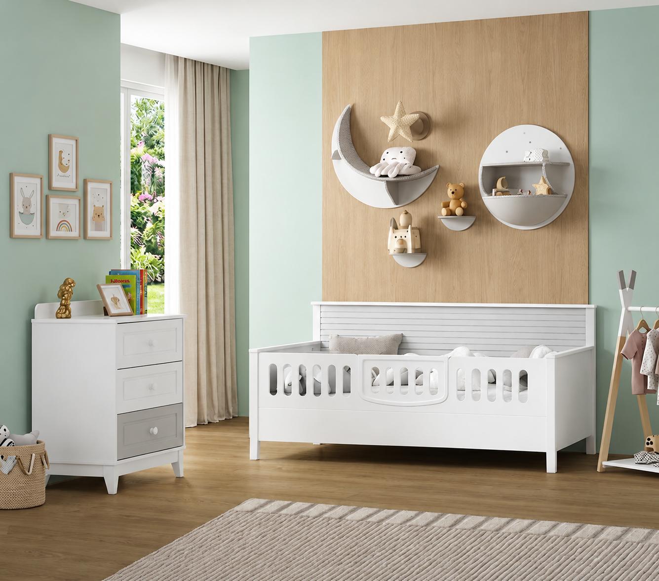 Modernes Kinderzimmer Set mit stilvollem Kinderbett und weißer Kommode