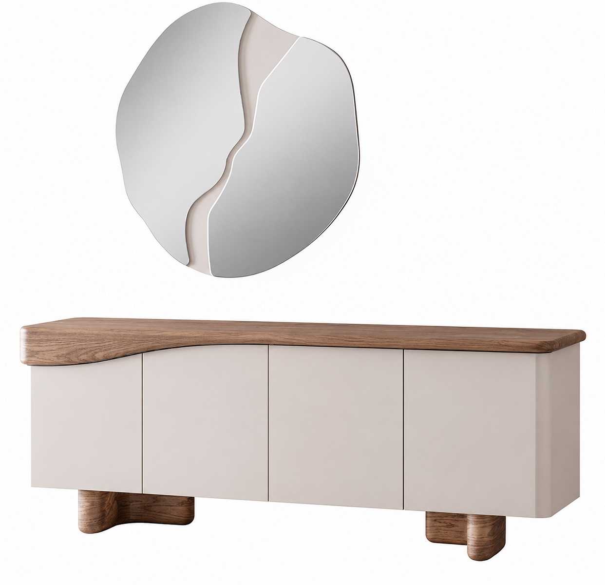 Esszimmer Set Sideboard mit Spiegel Komplett Holzmöbel Luxuriöses