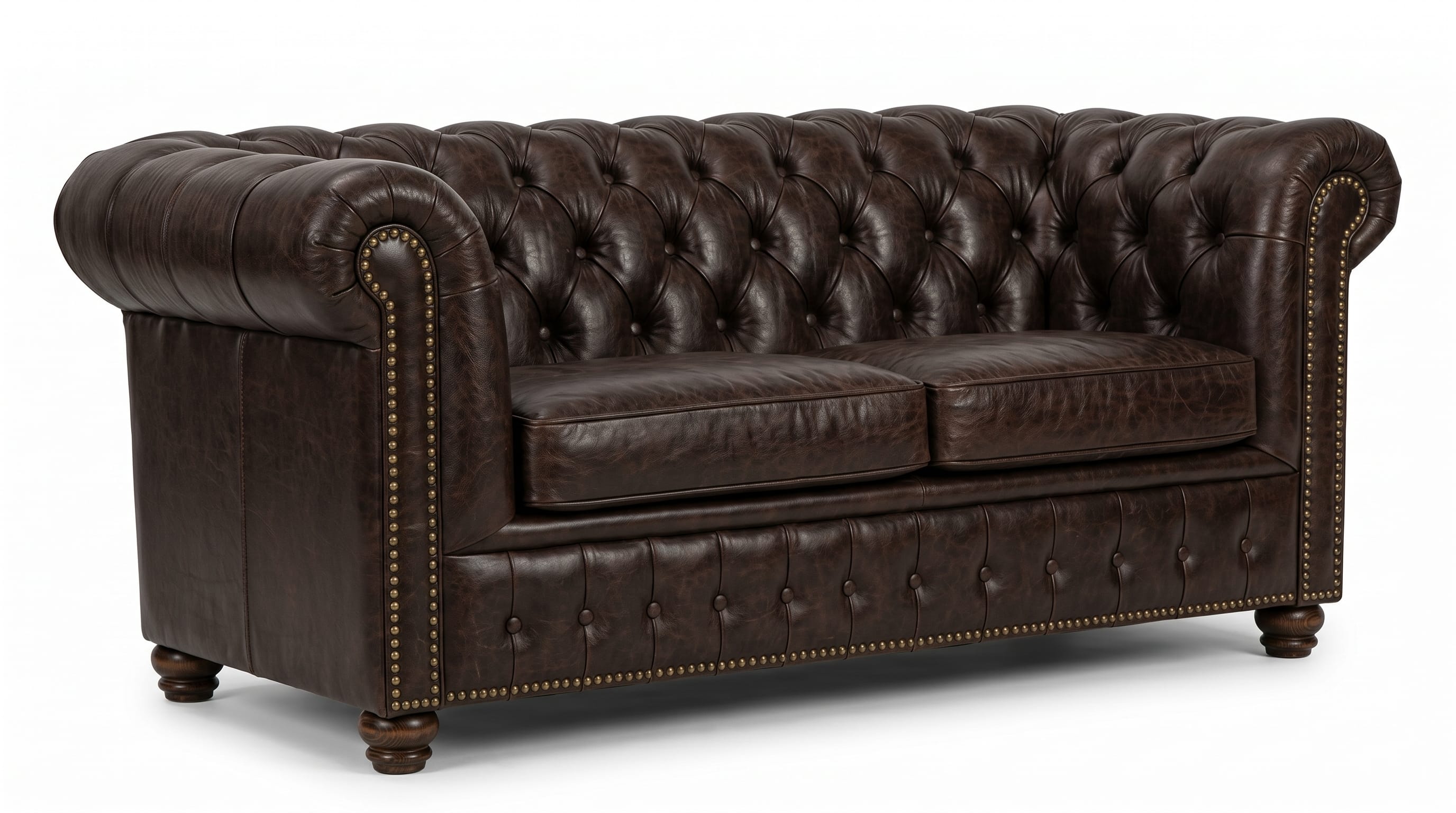 Dunkelbraunes 2-Sitzer-Sofa Chesterfield Gestepptes klassisches Sofa