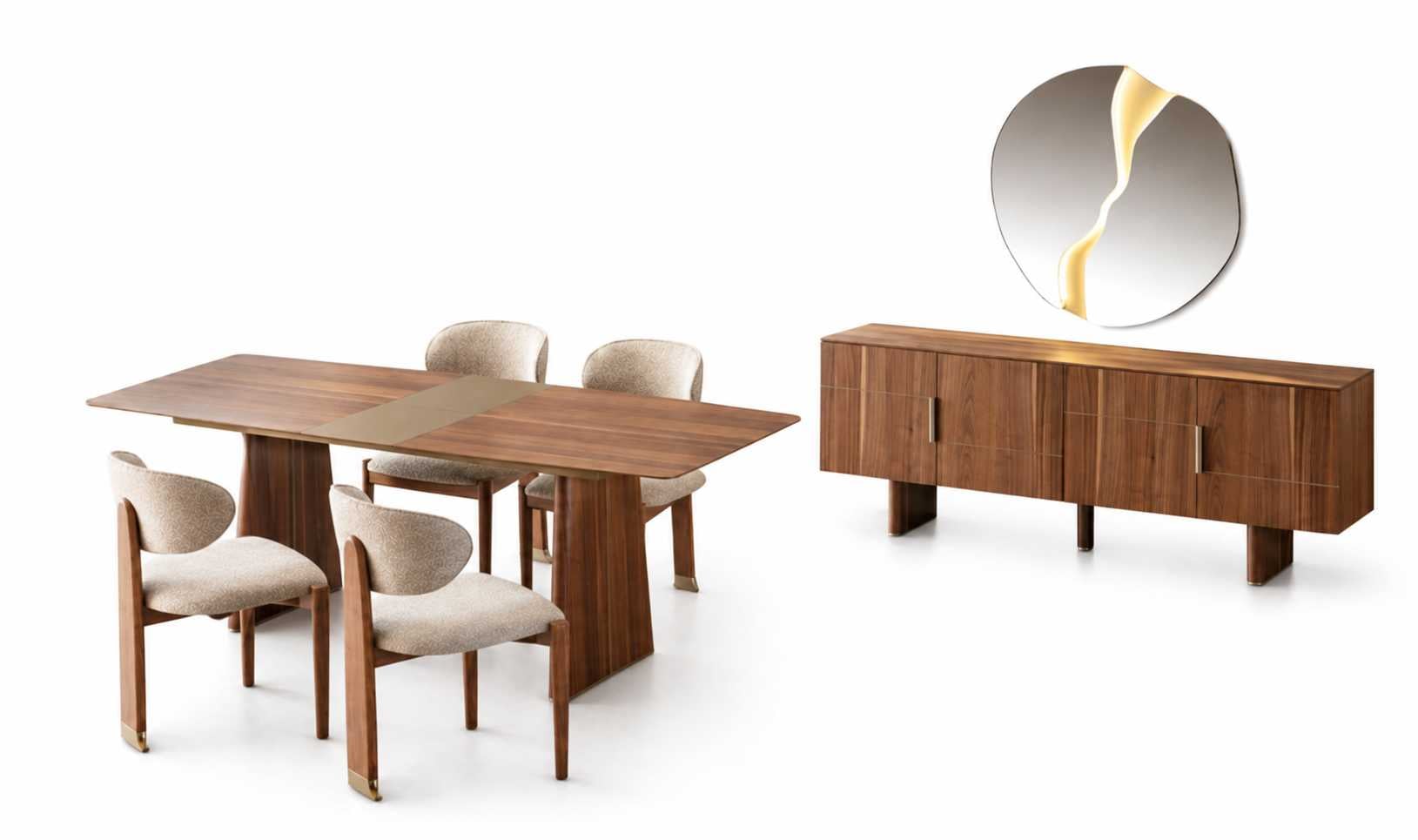Luxuriöses Esszimmer Set Esstisch Komplett 4x Stühle Holzmöbel Sideboard