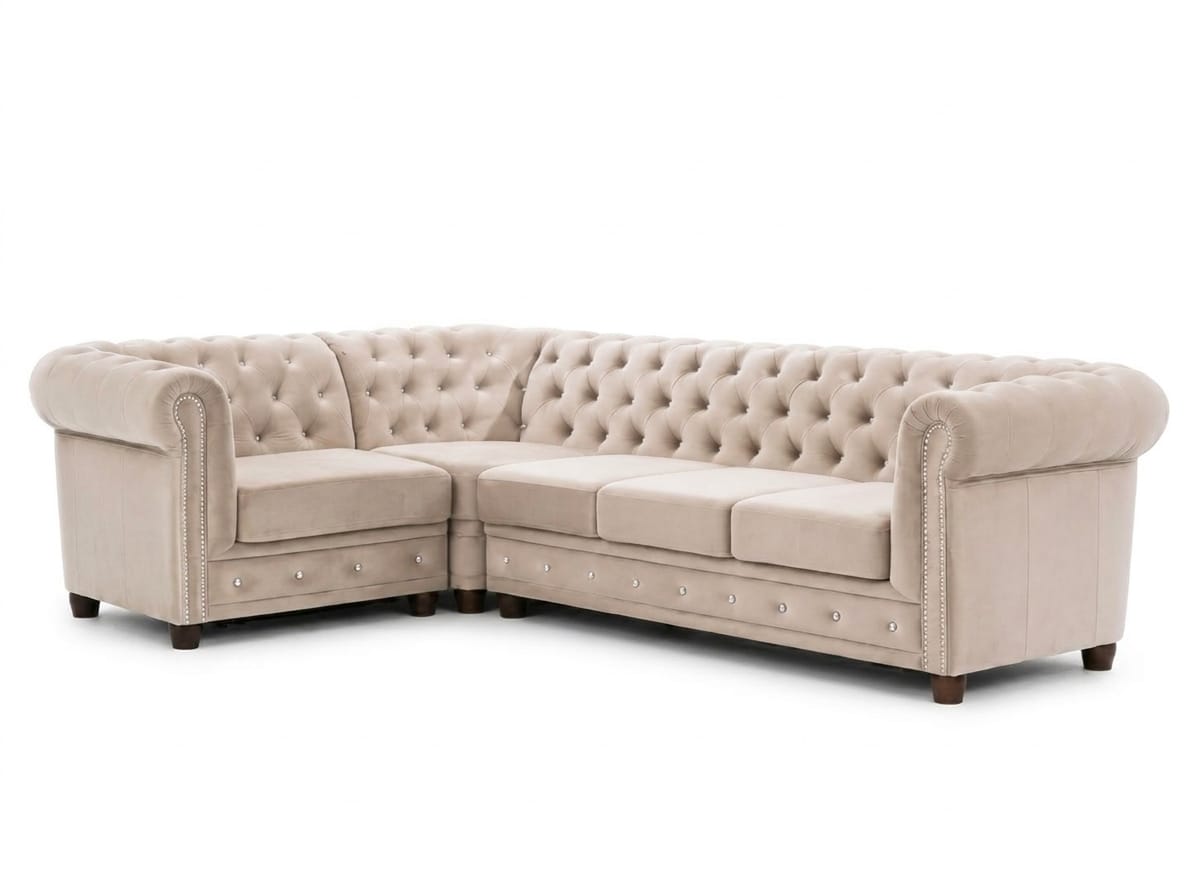 Beiges L-förmiges Ecksofa gestepptes Sofa Chesterfield klassischer Stil