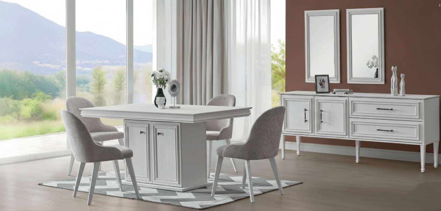 Stilvolles 6-teiliges Esszimmer-Set mit Esstisch 4 Stühlen und Sideboard