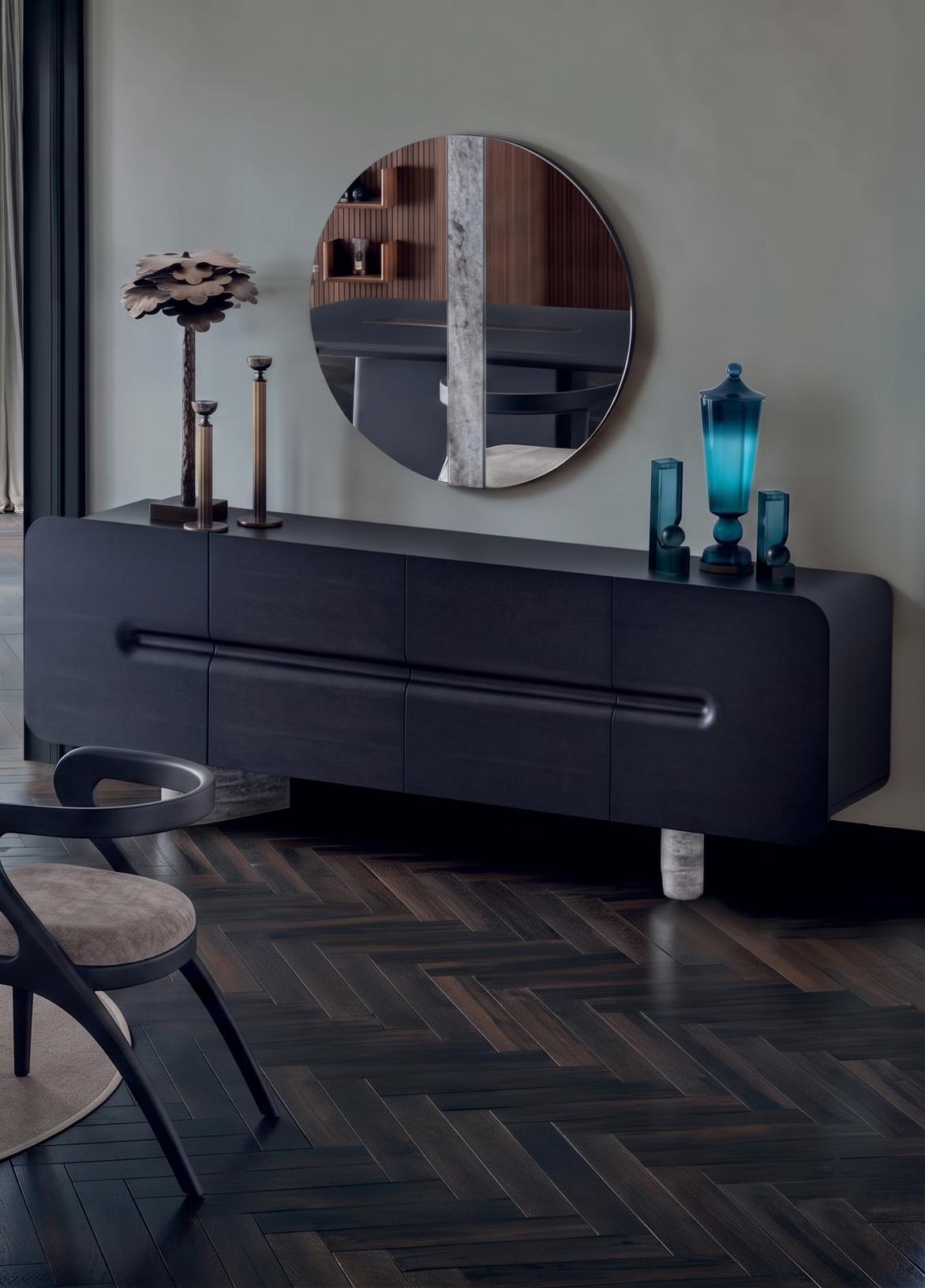 Esszimmer Set Sideboard Spiegel Dunkel Marmor Design Luxus