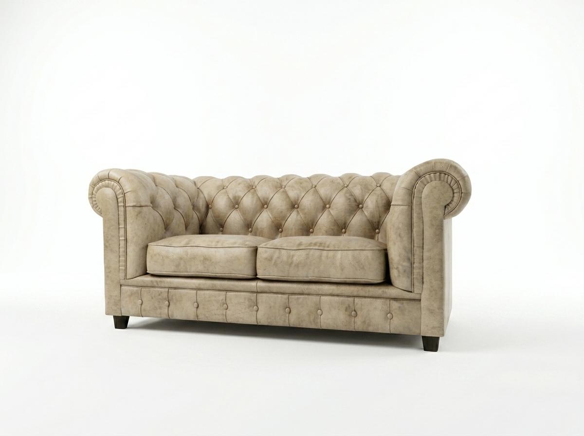Beiges 2-Sitzer-Sofa klassisches Chesterfield-Sofa gestepptes Sofa Wohnzimmer