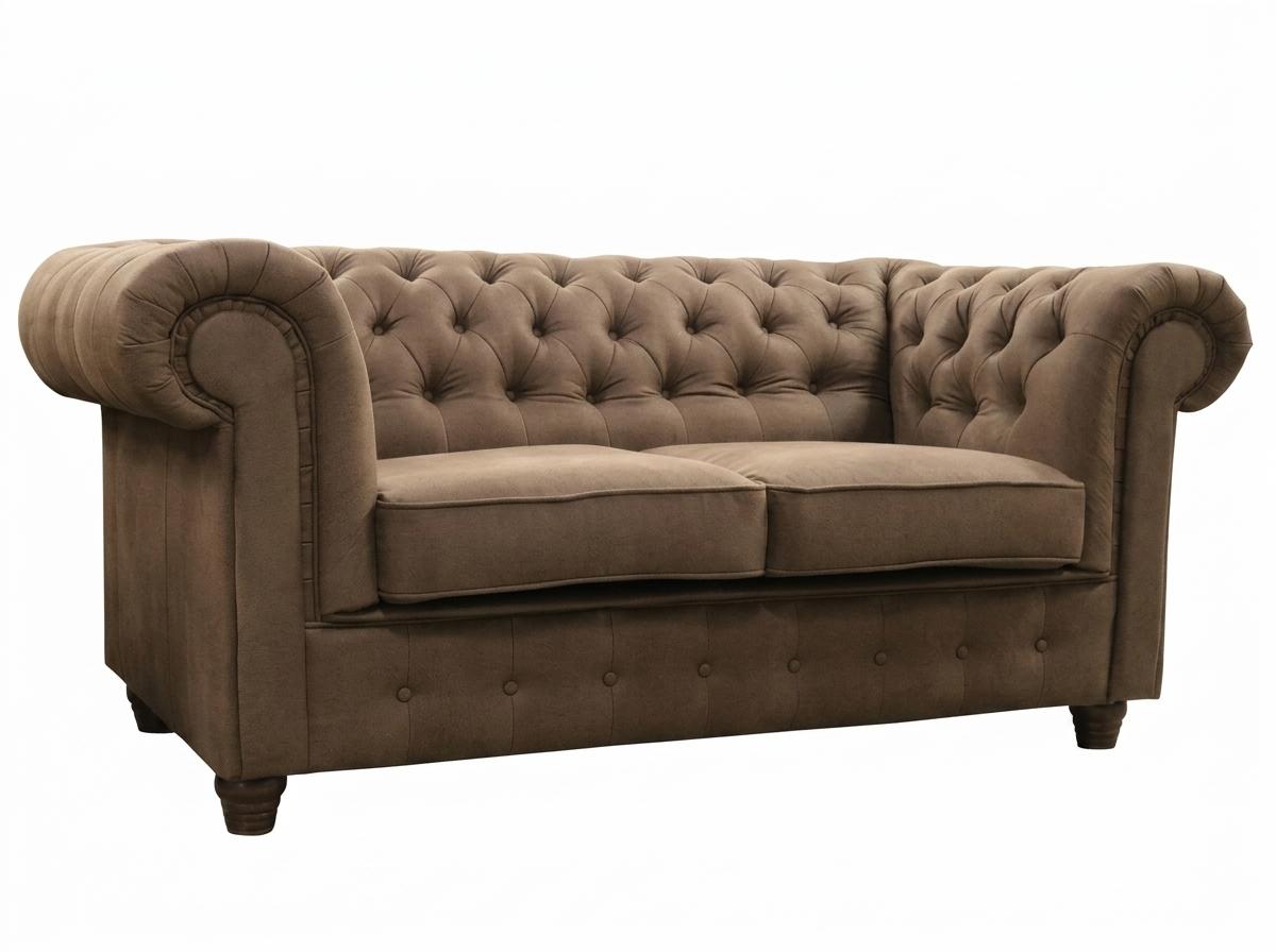Braunes 2-Sitzer-Sofa  Klassisches Stoffsofa  Chesterfield Wohnzimmer