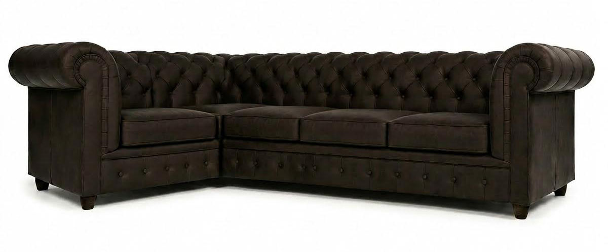 Dunkelbraunes Ecksofa in L-Form Klassisches gestepptes Sofa Chesterfield