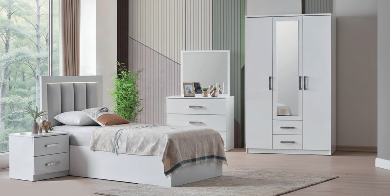 Stilvolles 4-teiliges Jugendzimmer-Set mit Bett, Schrank und Schminktisch