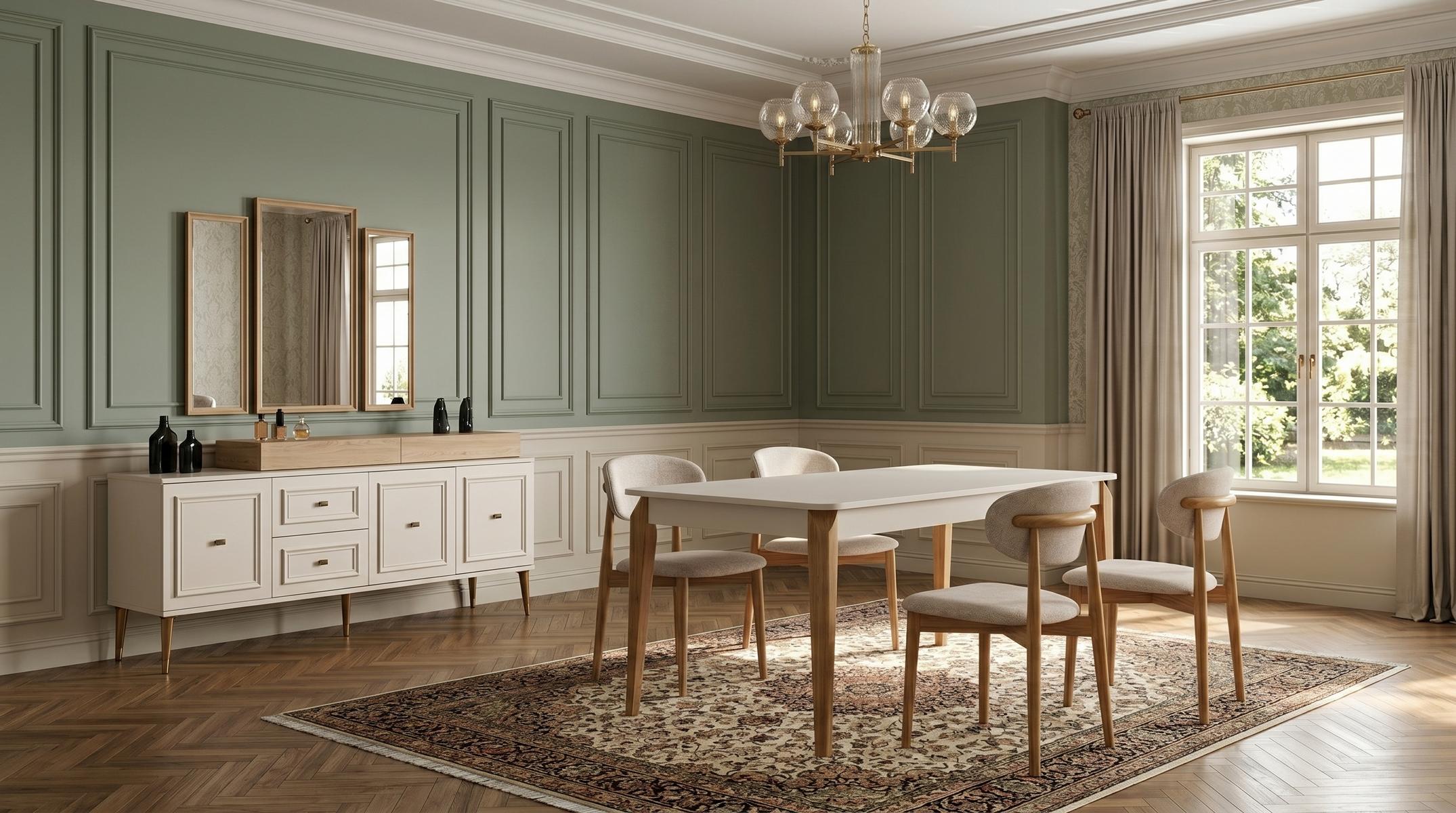 Esszimmer Set Modern Esstisch Stühle(4x) Ohne Armlehne Spiegel statusbezogen