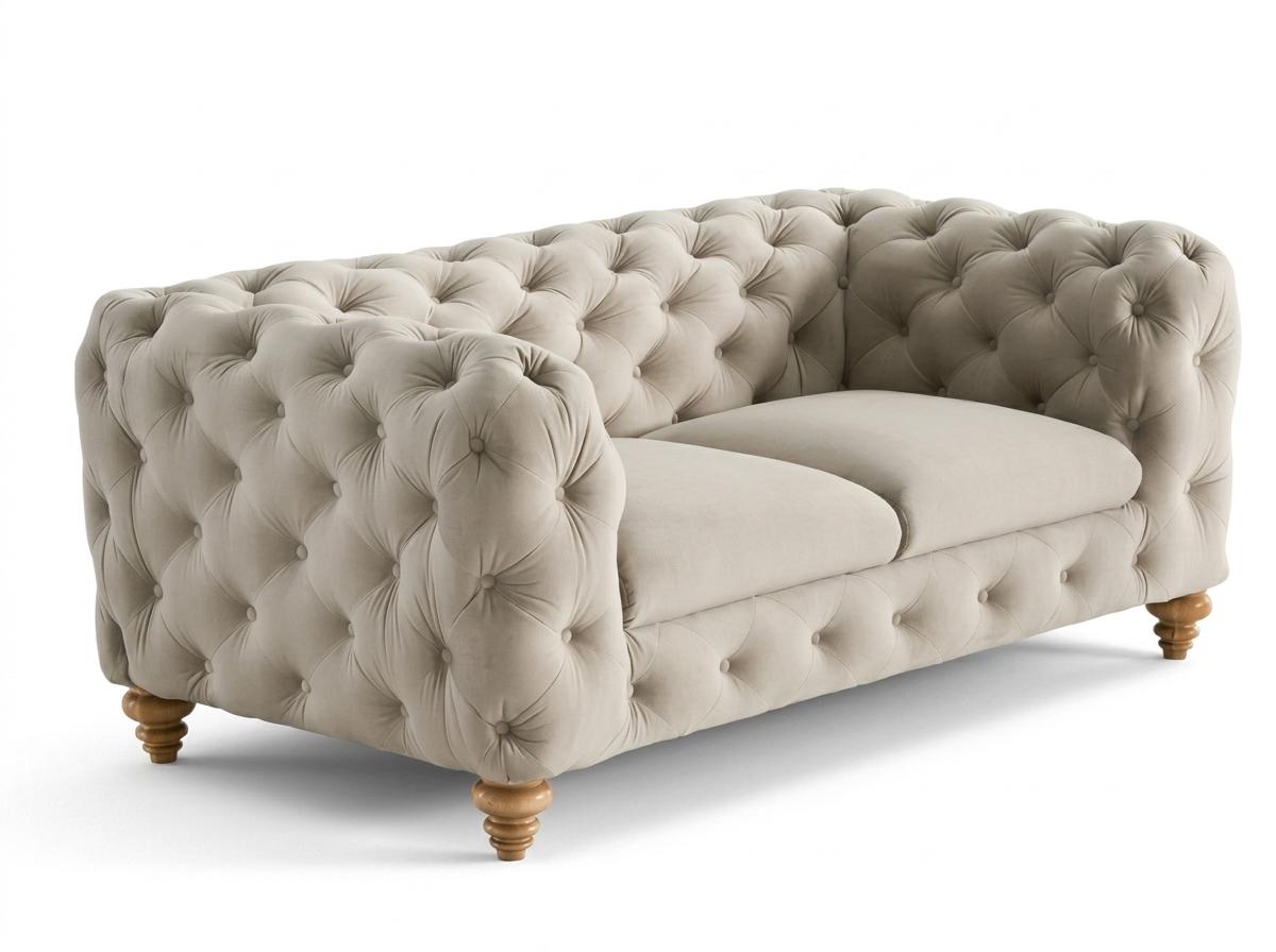 Beiges 2-Sitzer-Sofa aus Stoff Gestepptes Sofa Chesterfield Polstermöbel