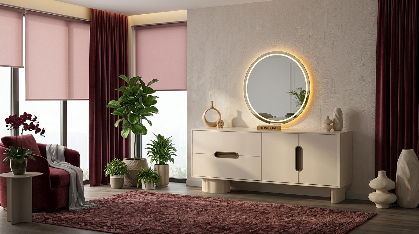 Esszimmer-Set Sideboard Spiegel Beige Bequem Geräumig Stilvoll