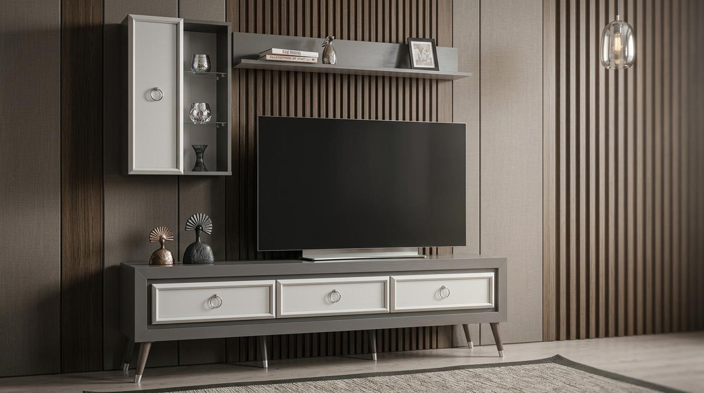 TV board Wandschrank Wandregal Wohnzimmer Stil modern grau praktisch
