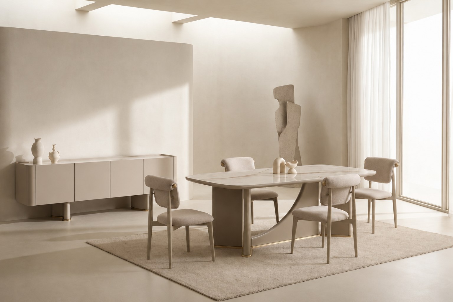 Beiges  Esszimmer set Esstisch Stühle Sideboard Modern Stil Bequem Hochwertig