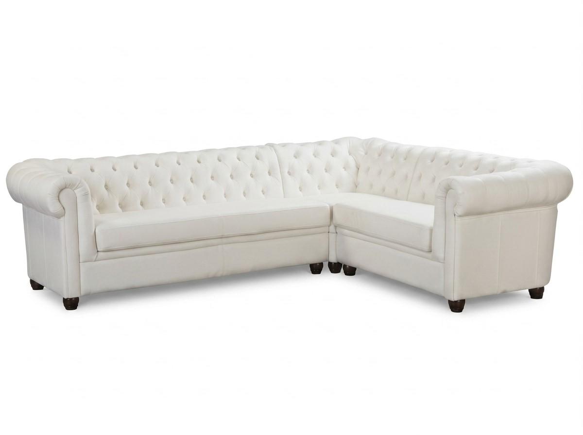 Weißes klassisches Ecksofa in L-Form Ledersofa Chesterfield Wohnzimmer
