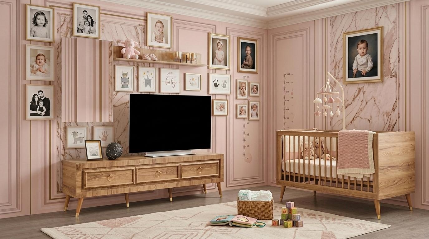 TV board Wandregal Stil modern braun Wohnzimmer praktisch geräumig