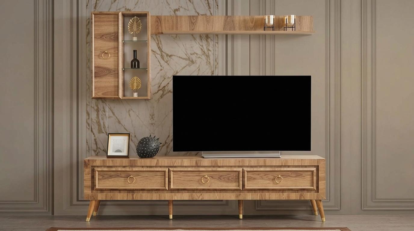 TV board Wandschrank Wandregal Stil modern braun geräumig praktisch