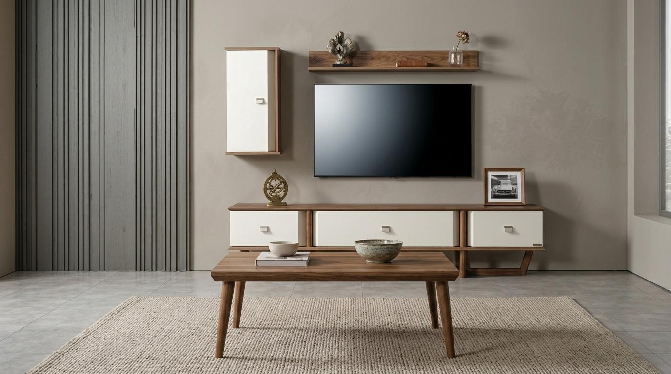 Tisch TV Board Wandschrank Wandregal Stil modern braun rechteckig bequem