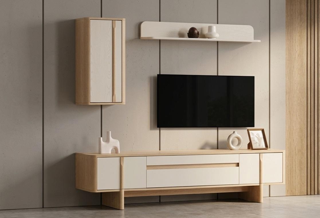TV Board Wandschrank Wandregal Stil modern beige Wohnzimmer geräumig