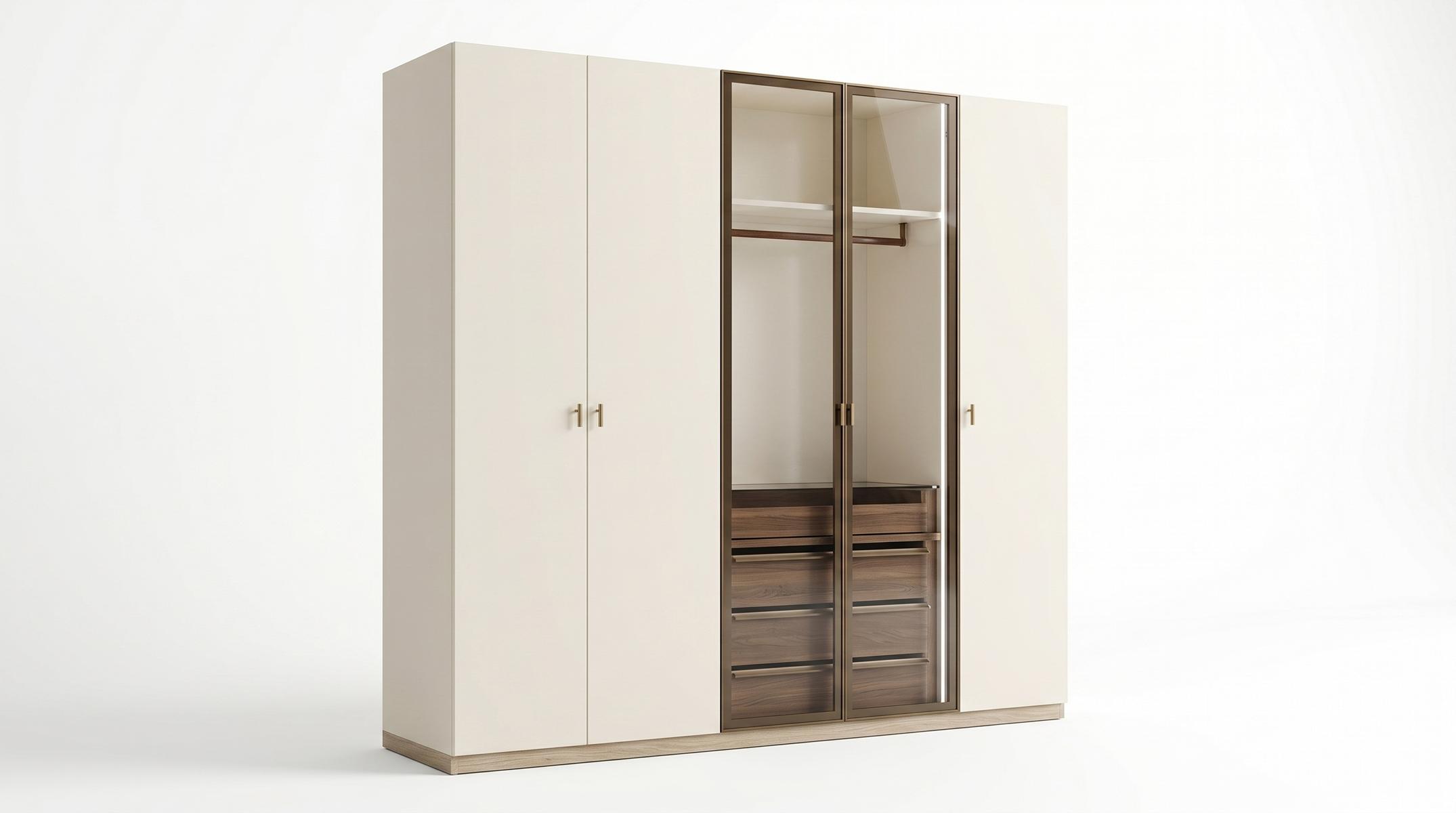Kleiderschrank Eckschrank Modern Beige Spiegelglas Schlafzimmer Schrankwand