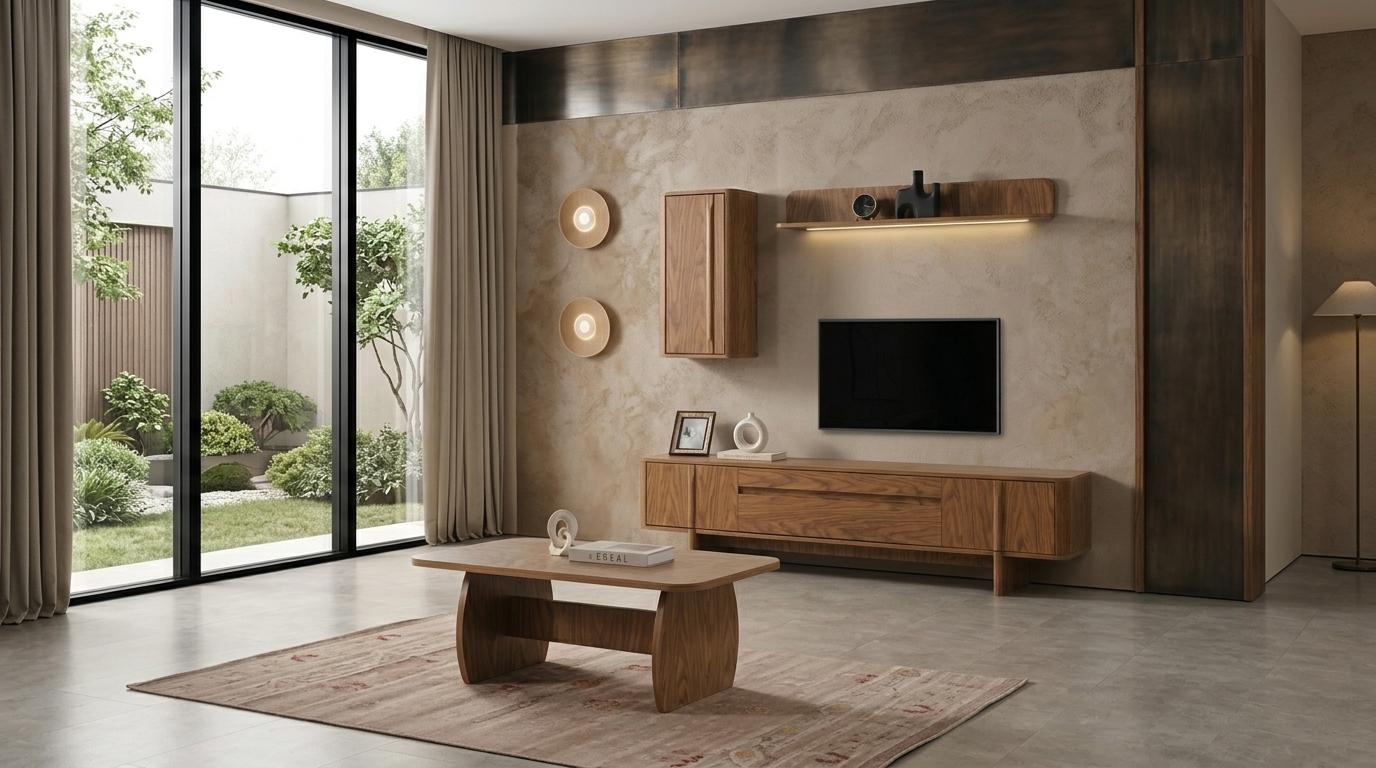 Tisch TV board Wandschrank Wandregal Stil modern braun rechteckig