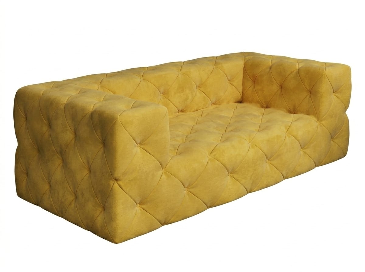 Gelbes gestepptes 2-Sitzer-Sofa klassisches Sofa Chesterfield Wohnzimmer