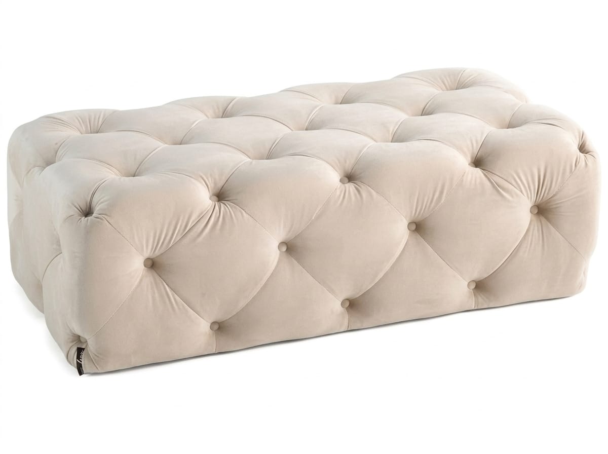 Beiger weicher Hocker gesteppter Fußhocker Ottomane Chesterfield modern