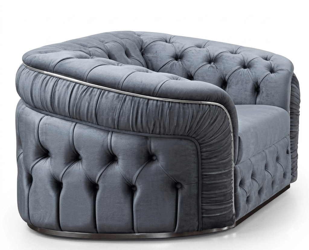 Grauer Chesterfield Polstersessel mit Stoffbezug und Edler Optik