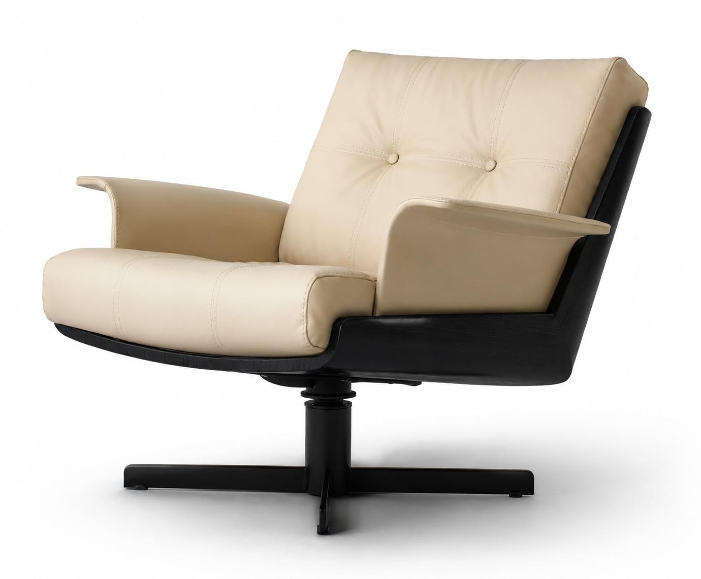 Sessel Modern Design Beige Leder Metall Schwarz Drehbar Bequem Elegant