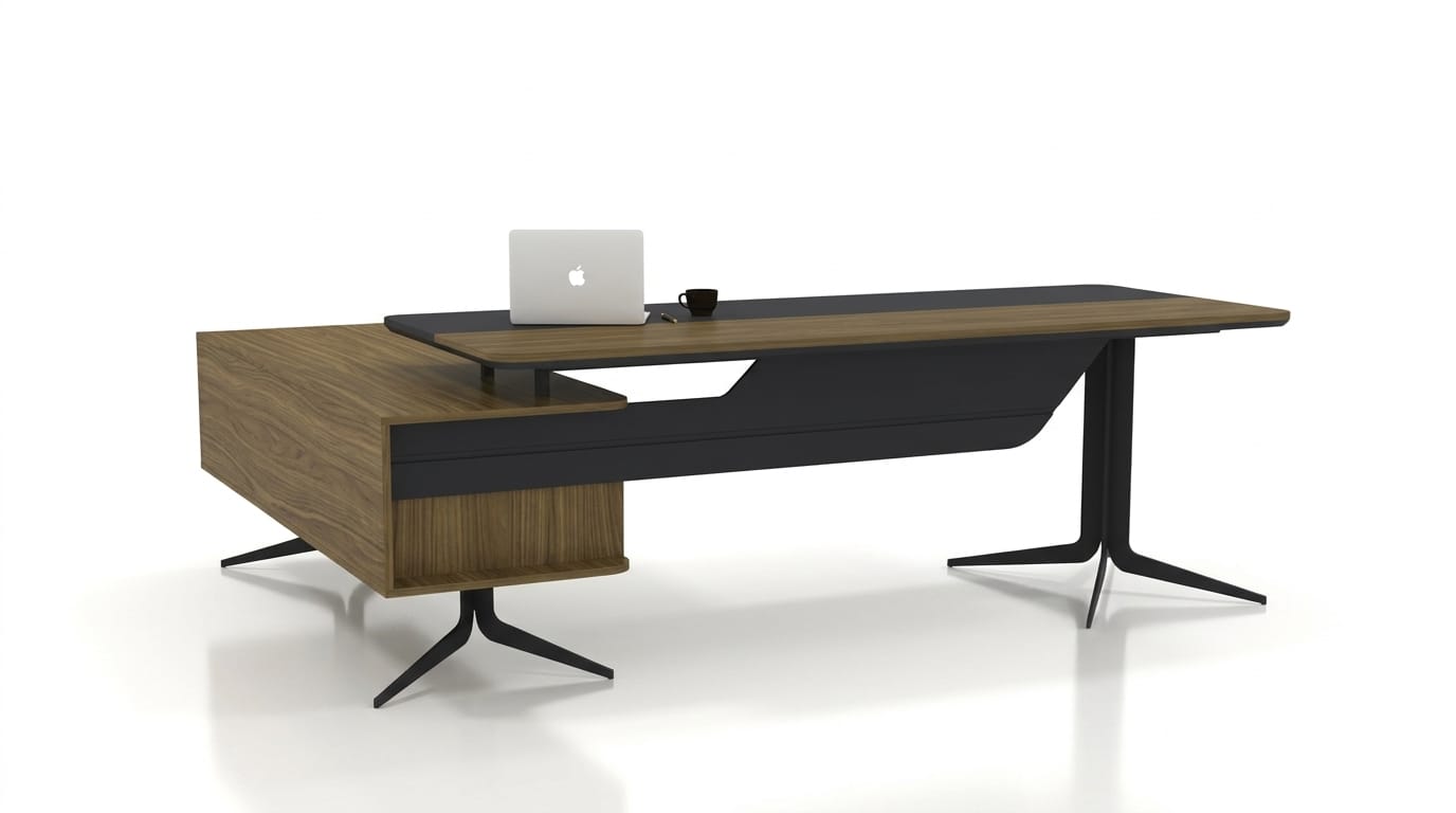 Modern Schreibtisch Holz Metall Kombination Schwarz Design