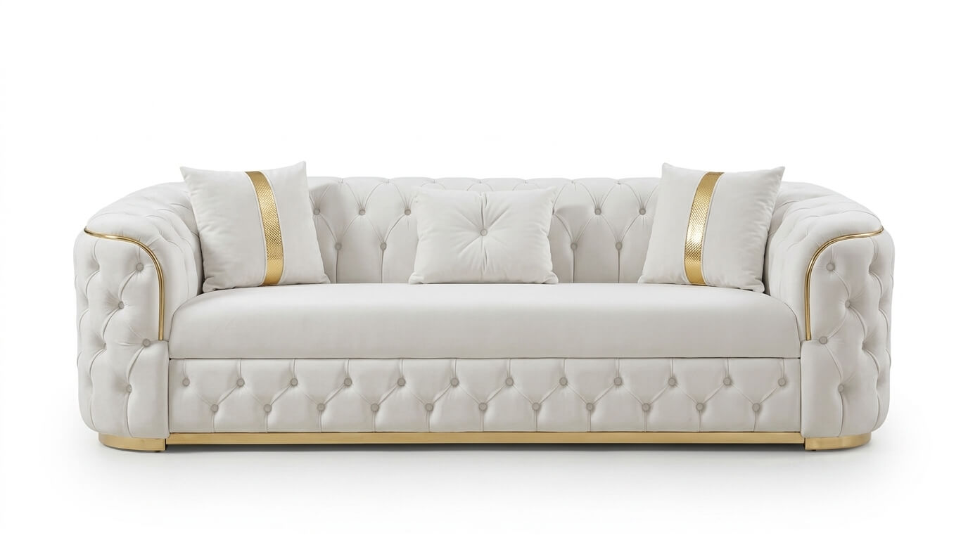 Zeitloses Weißes Stoffsofa Exklusive Schlafcouch Wohnzimmer Möbel