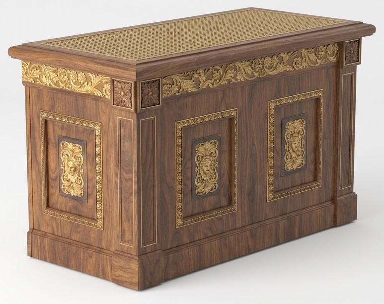 Elegante Kommode Nussbaumholz  Durchbrochenen Goldenen Gittern