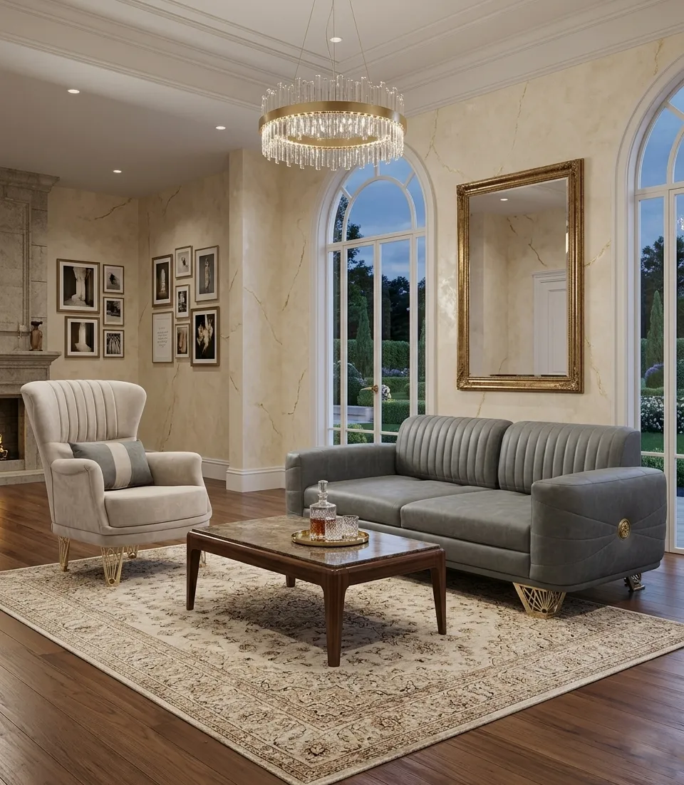 Elegante Wohnzimmer Garnitur 3-er Stoffsofa Exklusiver 1-Sitzer