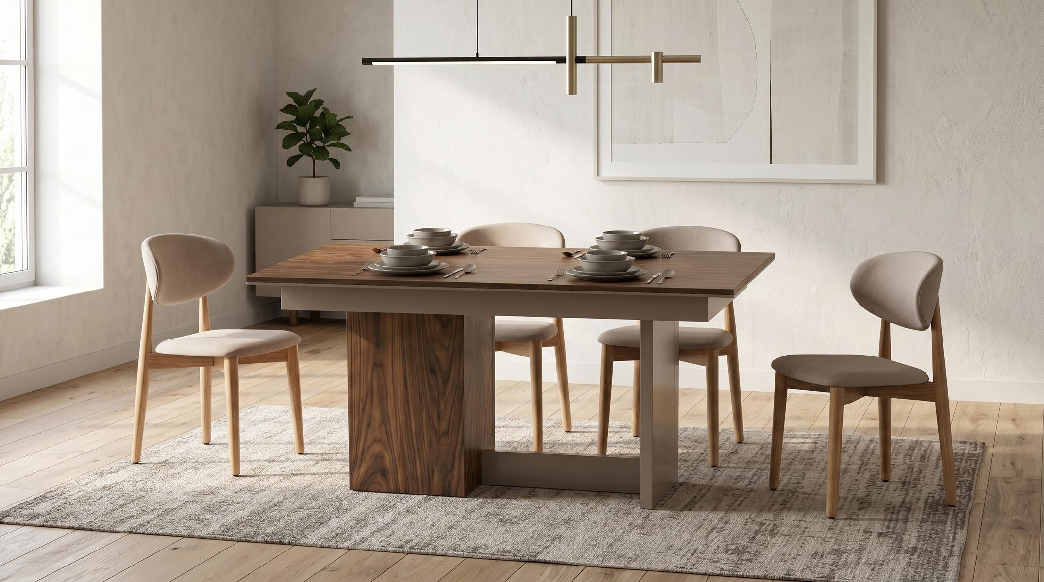 Moderner Esstisch Set mit 4 Stühlen Holz Beige Esszimmer statusbezogen