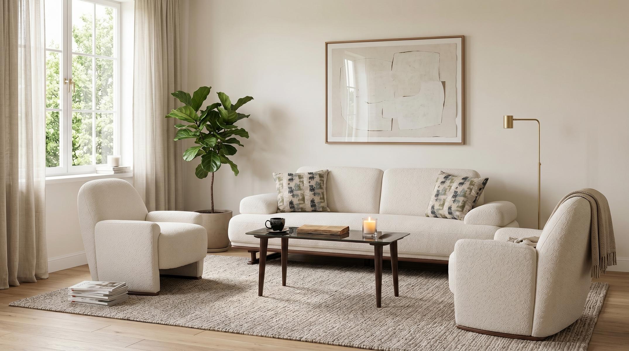 Sofa Set 3+1+1 Beige Stoff Modern Sessel Wohnzimmer Design klassisch